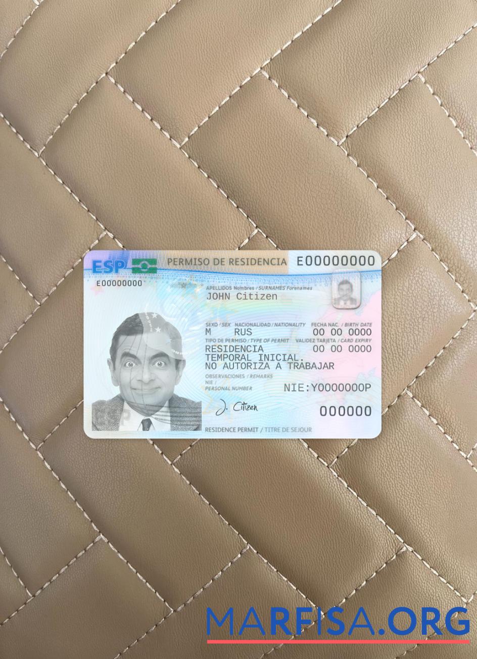 Downloadable Spain residence card photolook FRONT real example